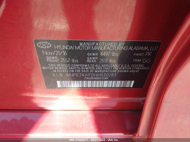 Hyundai Sonata 2.4l 2017 5NPE24AF0HH530283 Image 9