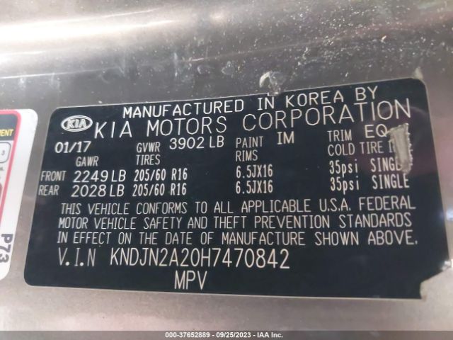 KNDJN2A20H7470842 KIA Soul Base