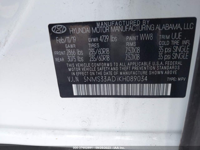 Hyundai Santa Fe Sel Plus 2019 5NMS33AD1KH089034 Image 9