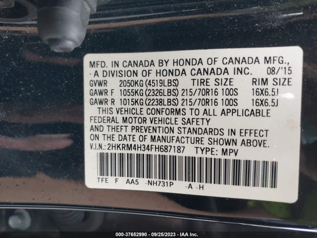 Honda CR-V LX 2015 2HKRM4H34FH687187 Image 9