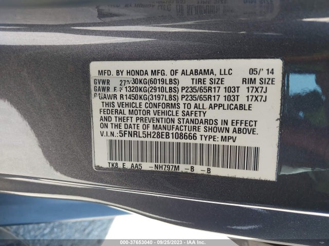 Honda ODYSSEY LX 2014 5FNRL5H28EB108666 Image 9