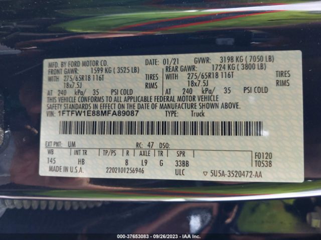 1FTFW1E88MFA89087 Ford F-150 Xl/xlt/lariat