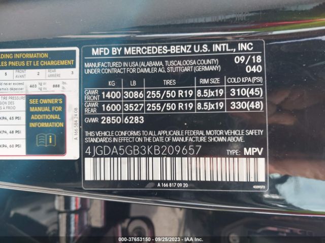 4JGDA5GB3KB209657 Mercedes-Benz Gle Gle 400