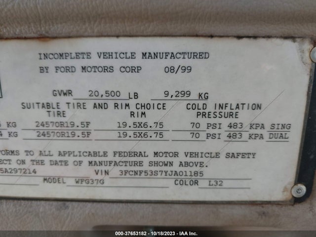 2000 Ford F550 Super Duty Stripped Chass მანქანა იყიდება აუქციონზე, vin: 3FCNF53S7YJA01185, აუქციონის ნომერი: 37653182