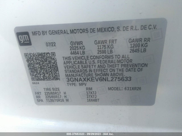 Chevrolet EQUINOX LT 2022 3GNAXKEV6NL275633 Image 9