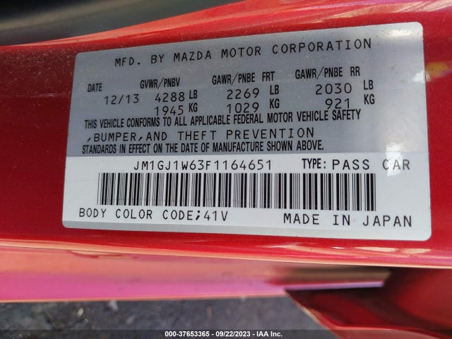 Mazda MAZDA6 2015 JM1GJ1W63F1164651 Image 9