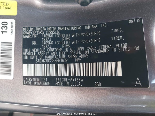 Toyota SIENNA SE 2015 5TDXK3DC3FS661638 Image 9