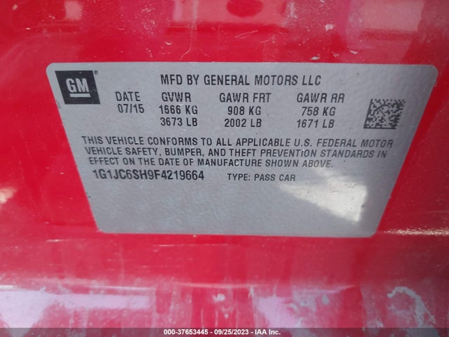 Chevrolet Sonic Lt Auto 2015 1G1JC6SH9F4219664 Image 9