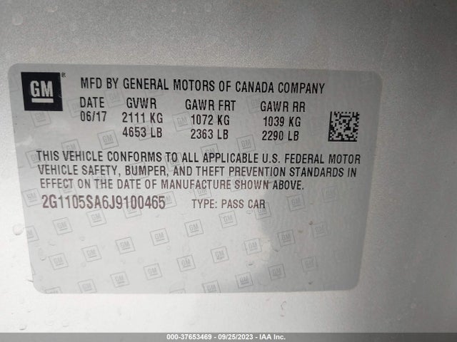 Chevrolet IMPALA LT 2018 2G1105SA6J9100465 Image 9