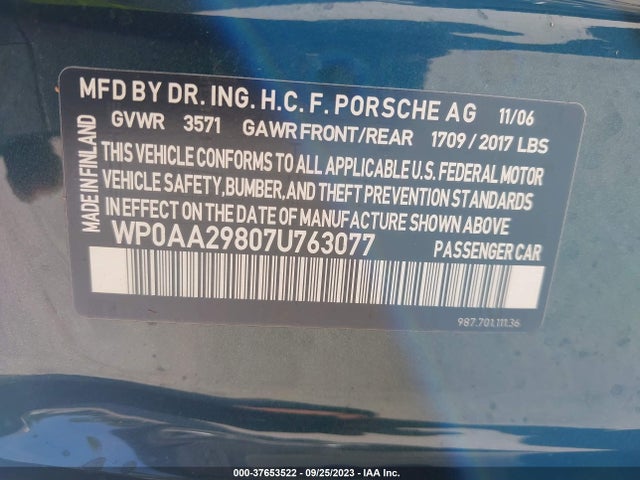 2007 PORSCHE CAYMAN WP0AA29807U763077 Photo 8