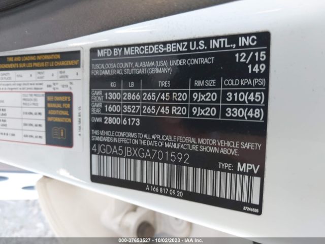 4JGDA5JBXGA701592 Mercedes-Benz Gle Gle 350