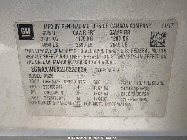 Chevrolet Equinox Premier 2018 2GNAXWEX2J6235024 Image 9