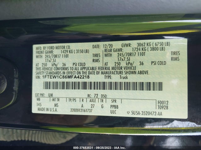 Ford F-150 Xl/xlt/lariat 2021 1FTEW1C86MFA42218 Image 9