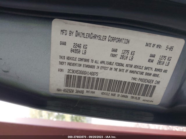 2006 CHRYSLER 300 TOURING VIN: 2C3KA53G66H146875