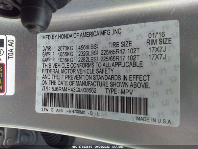 5J6RM4H43GL038562 Honda CR-V SE