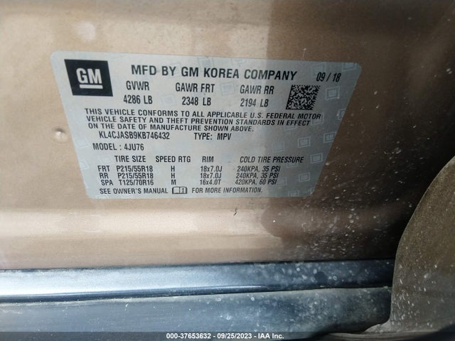 2019 BUICK ENCORE PREFERRED VIN: KL4CJASB9KB746432