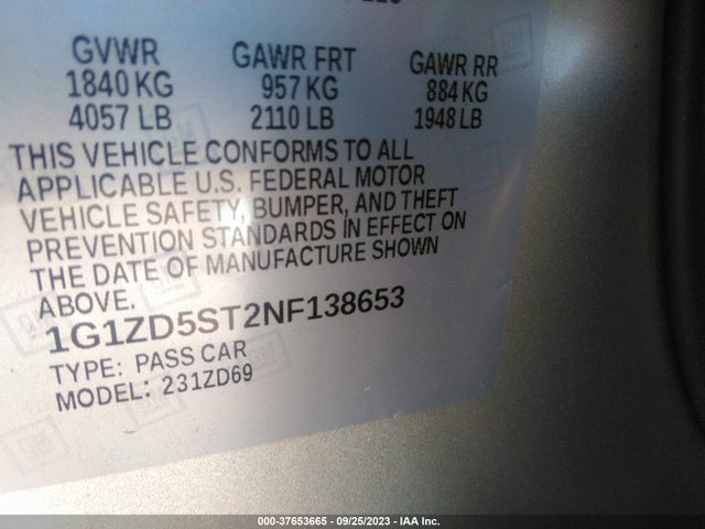 Chevrolet MALIBU LT 2022 1G1ZD5ST2NF138653 Image 9