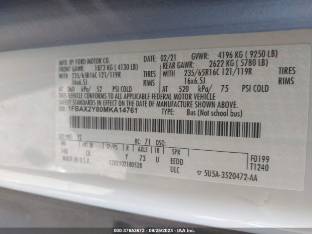 1FBAX2Y80MKA14761 Ford Transit Passenger Wagon Xl/xlt