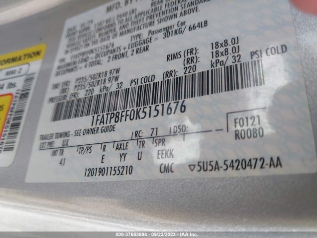 1FATP8FF0K5151676 Ford Mustang Gt Premium