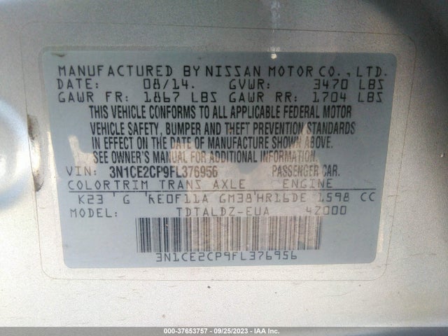 Nissan Versa Note S Plus/sv/sr/s (sr)/sl 2015 3N1CE2CP9FL376956 Image 9