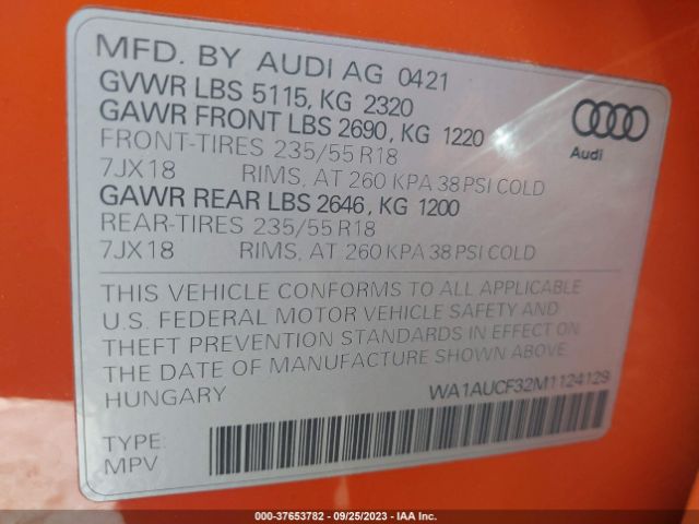 WA1AUCF32M1124129 Audi Q3 Premium 40 Tfsi Quattro Tiptronic