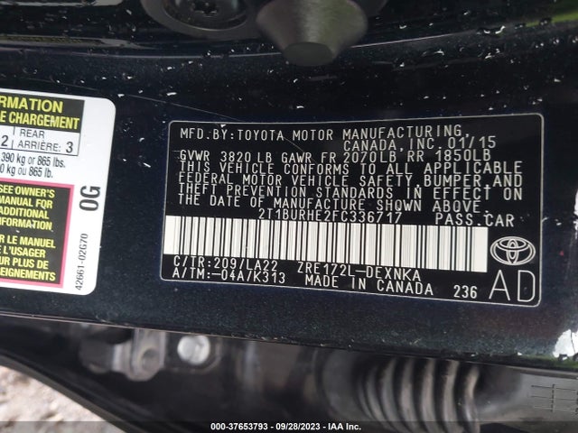 Toyota COROLLA LE 2015 2T1BURHE2FC336717 Image 9