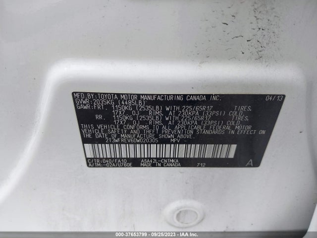 2013 TOYOTA RAV4 XLE VIN: 2T3WFREV6DW020305
