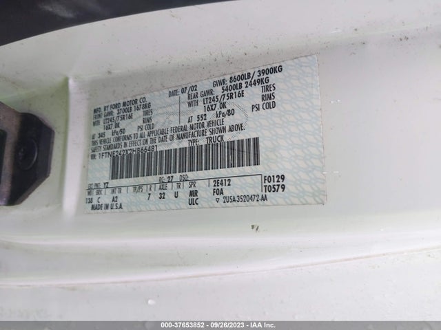 2002 FORD ECONOLINE CARGO VAN VIN: 1FTNE242X2HB66481