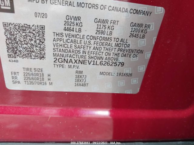 2020 CHEVROLET EQUINOX 2GNAXNEV1L6262579 Photo 8