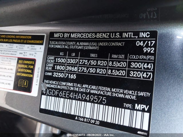 2017 MERCEDES-BENZ GLS GLS 450 VIN: 4JGDF6EE4HA949575