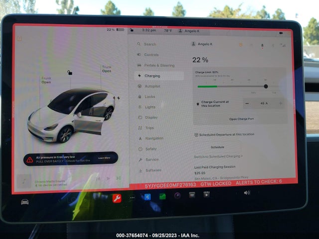 2021 TESLA MODEL Y LONG RANGE VIN: 5YJYGDEE0MF276163