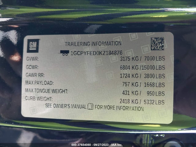 Chevrolet Silverado 1500 Lt Trail Boss 2019 1GCPYFED0KZ184876 Image 9