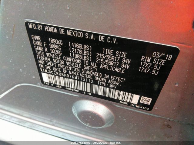 3CZRU6H97KM715112 Honda Hr-v Touring