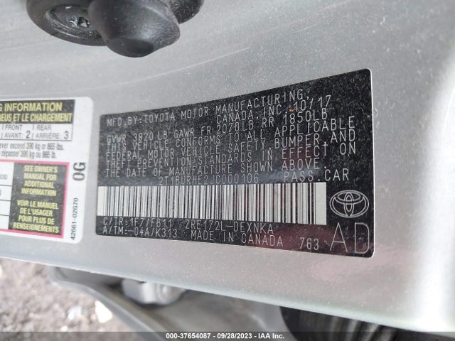 2018 TOYOTA COROLLA L/LE/XLE/SE/XSE VIN: 2T1BURHE2JC000106