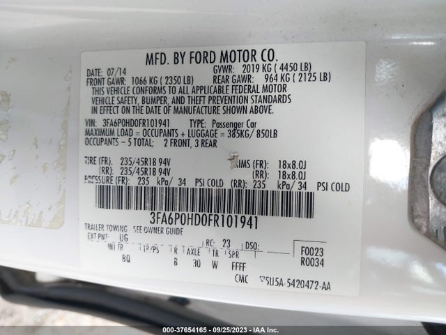 3FA6P0HD0FR101941 Ford FUSION SE