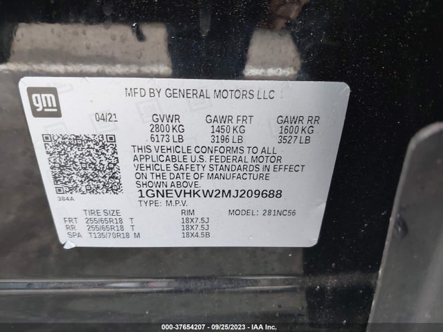 Chevrolet Traverse Lt Leather 2021 1GNEVHKW2MJ209688 Image 9