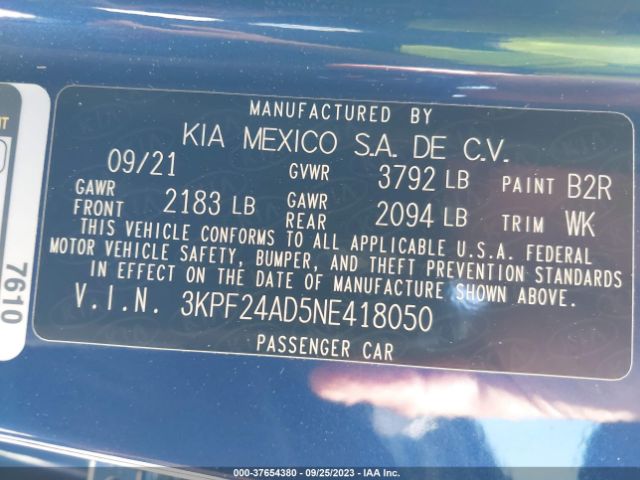 3KPF24AD5NE418050 KIA Forte Lxs