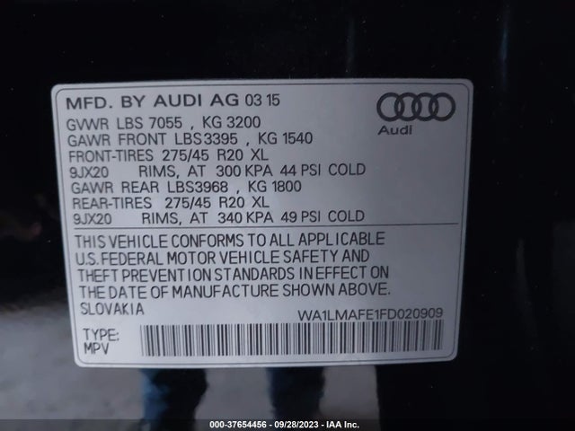 WA1LMAFE1FD020909 Audi Q7 3.0l Tdi Premium Plus
