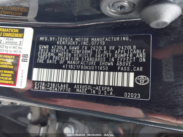 Toyota AVALON HYBRID 2019 4T1B21FB0KU011850 Image 9