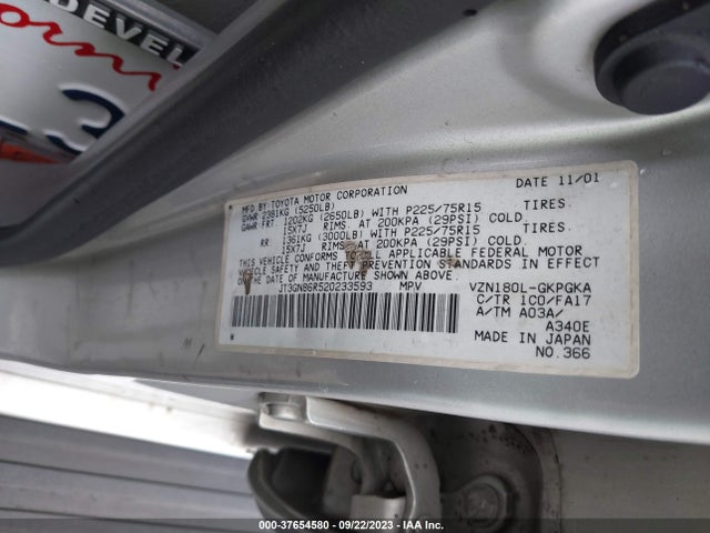 2002 TOYOTA 4RUNNER SR5 VIN: JT3GN86R520233593
