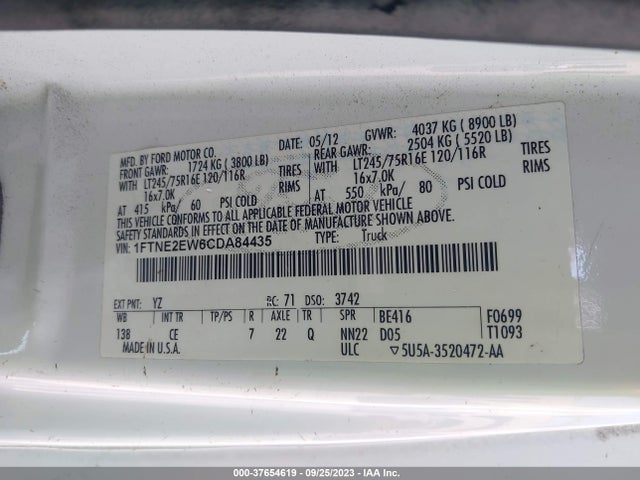 2012 FORD ECONOLINE CARGO VAN 1FTNE2EW6CDA84435 Photo 8