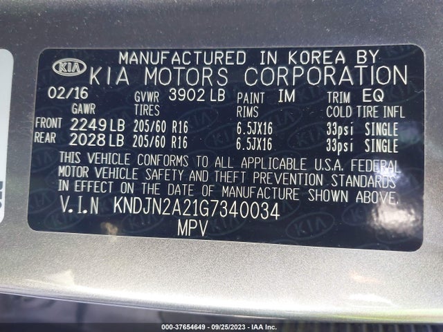 KIA Soul Base 2016 KNDJN2A21G7340034 Image 9
