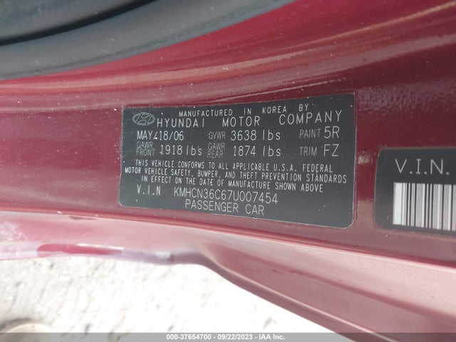 2007 HYUNDAI ACCENT SE VIN: KMHCN36C67U007454