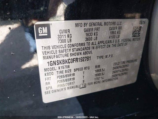 Chevrolet Tahoe Lt 2015 1GNSKBKC0FR192781 Image 9