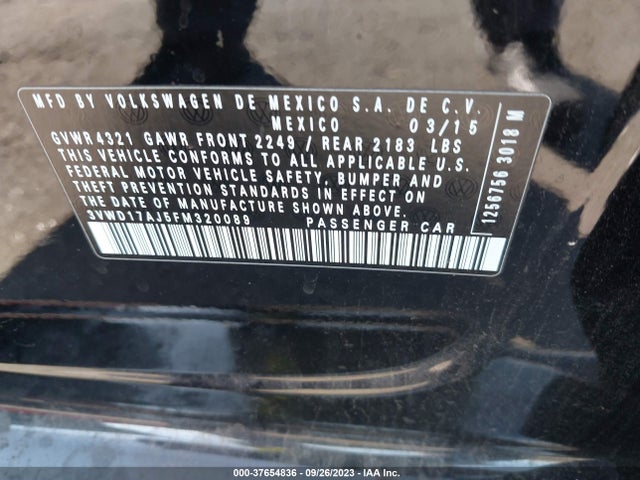 3VWD17AJ5FM320089 Volkswagen Jetta Sedan 1.8t Se