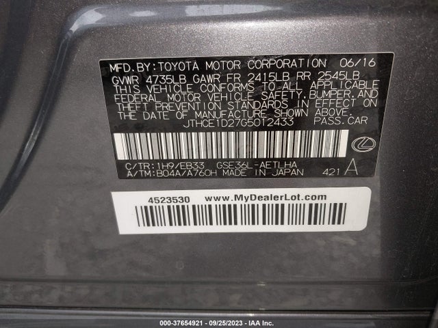 JTHCE1D27G5012433 Lexus IS 350