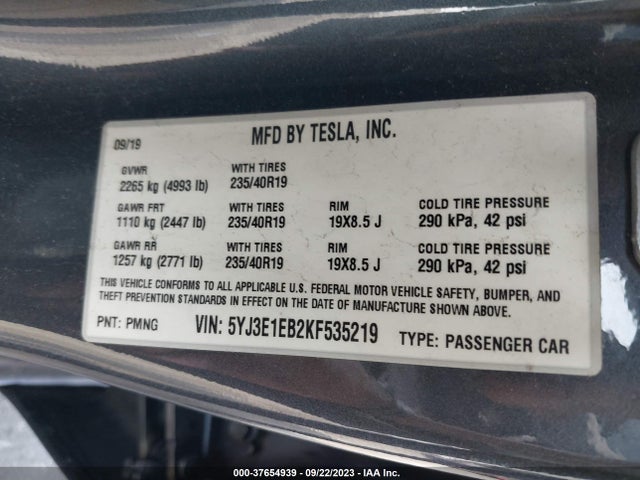Tesla Model 3 Long Range/performance 2019 5YJ3E1EB2KF535219 Image 9