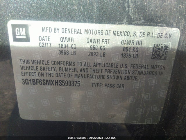 2017 CHEVROLET CRUZE PREMIER AUTO VIN: 3G1BF6SMXHS590375