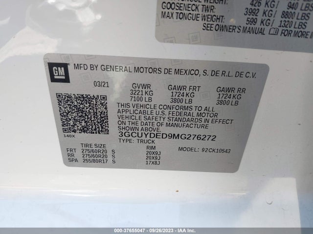 Chevrolet Silverado 1500 Lt 2021 3GCUYDED9MG276272 Image 9