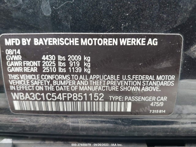 2015 BMW 3 SERIES 328I VIN: WBA3C1C54FP851152